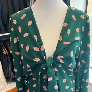 DVF West Dress Emerald Green with Pink Lips Size Medium